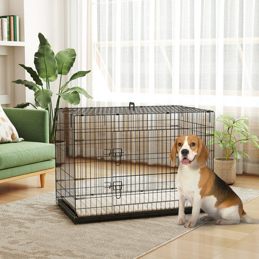 Foldable Dog Crate XL | 2 Doors | Soft Washable Cushion | Removable ABS Tray | Extra Large Dogs up to 40kg | 105 x 70 x 75cm | Black