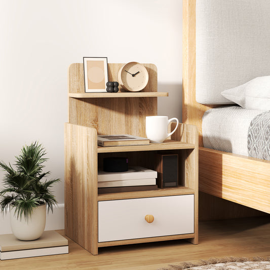 Multi-Storage Bedside Table - White/Wood-Effect