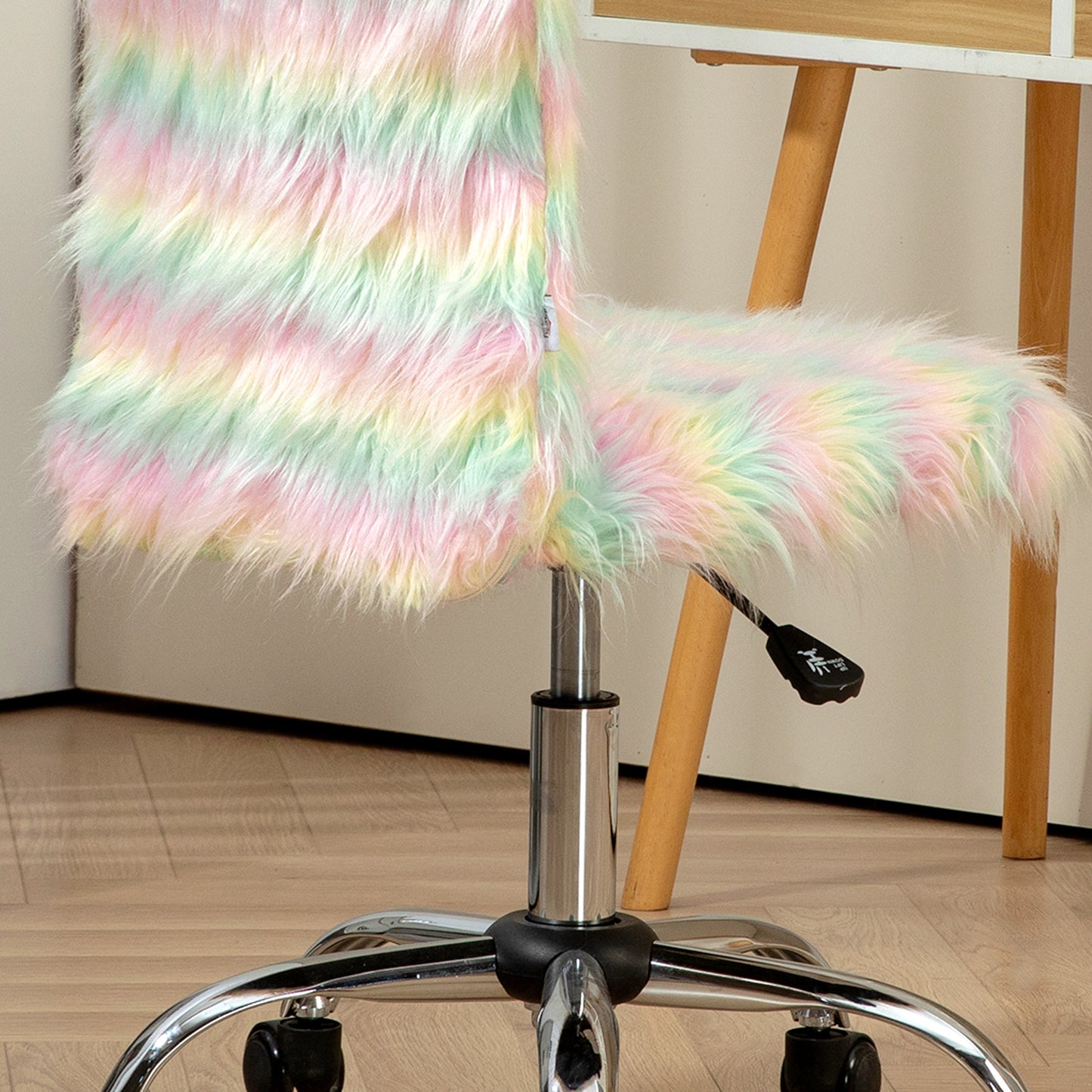 Armless Computer Desk Chair, Fluffy Fabric Swivel Office Chair, Makeup Vanity Chair with Height Adjustable, Wheels, Unicorn Tone