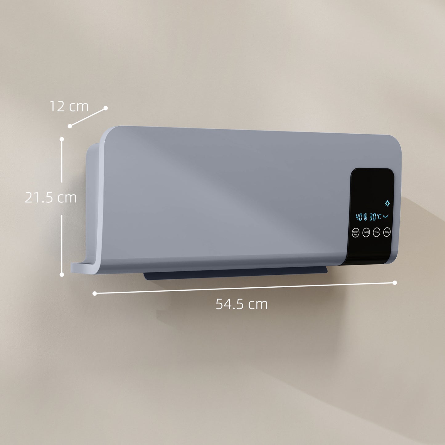 2000W Wall Mounted Heater, 18-45°C Temperature, Grey