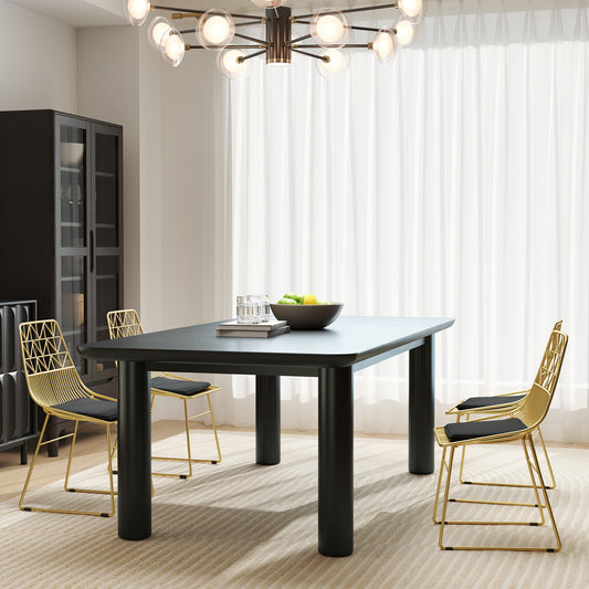 Luxurious Dining Chairs Set of 4, Metal Wire Kitchen Chair with Removable Velvet-feel Cushion, Cut-out Back and Steel Frame for Dining Room, Gold Tone