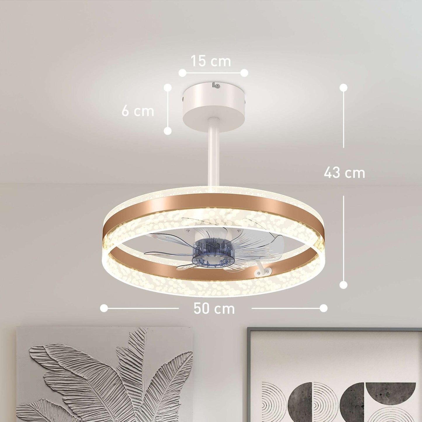 Ceiling Fan with LED Light and Remote - Gold Tone