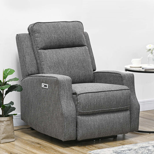 Electric Recliner Armchair, Recliner Chair with Adjustable Leg Rest, USB Port, Charcoal Grey