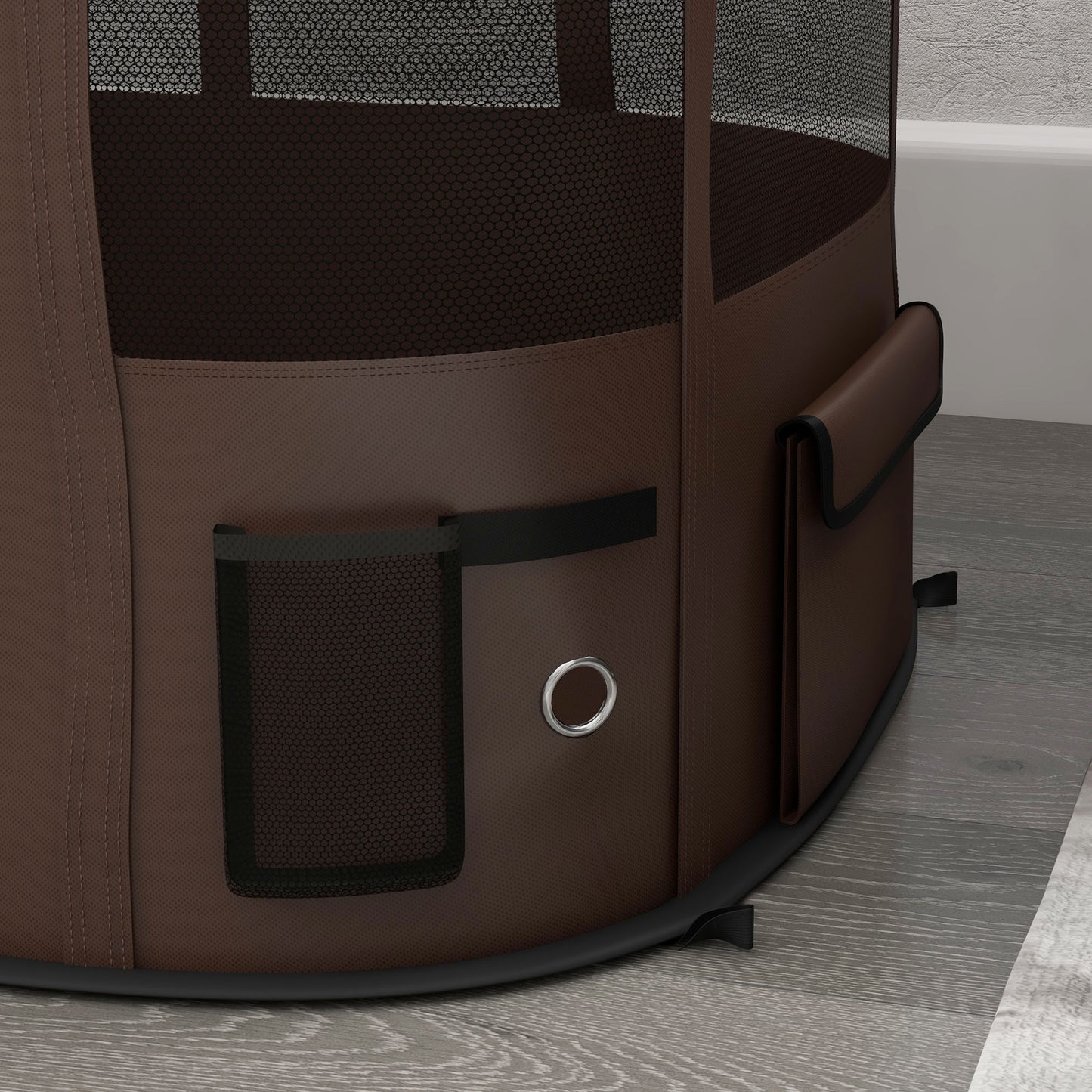 PawHut Foldable Dog Pen with Storage Bag for Indoor/Outdoor Use, Brown