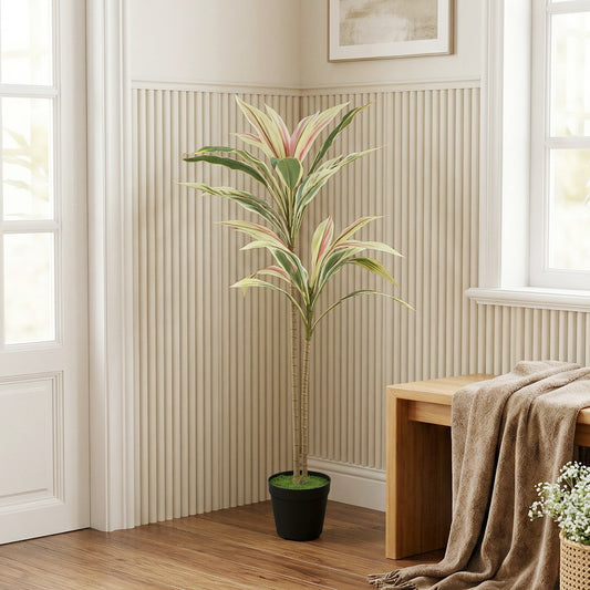 Artificial Cordyline Tree | 90cm | 29 PEVA Leaves | Soft-Touch | Moss Effect Base | Cement Pot | Shapeable | No Maintenance
