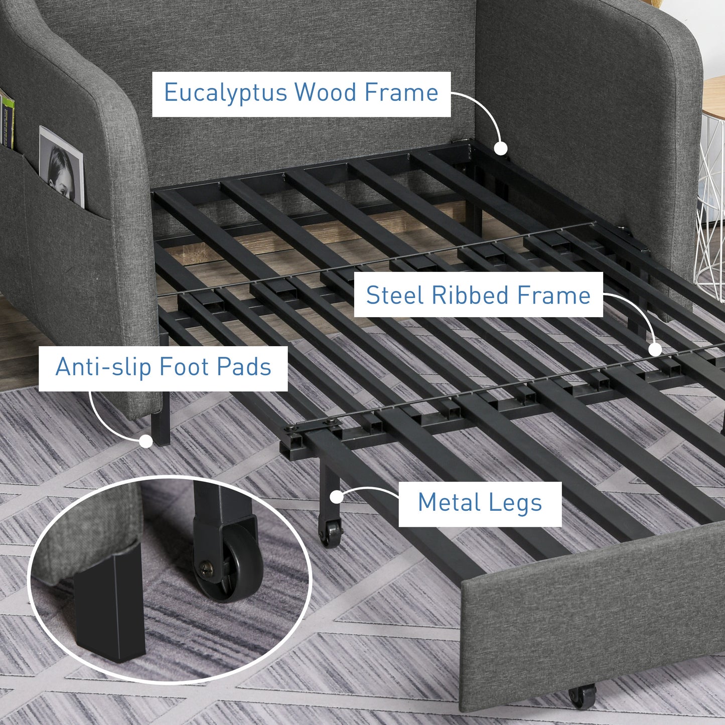 Two-Seater Pull-Out Sofa Bed - Grey