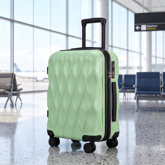 41L Cabin Suitcase | ABS Hard Shell Frosted Finish | TSA 3-Digit Lock | 4 Detachable 360° Spinner Wheels | Aluminium Telescopic Handle | 36x23x56cm | 8kg Capacity | Green / Black