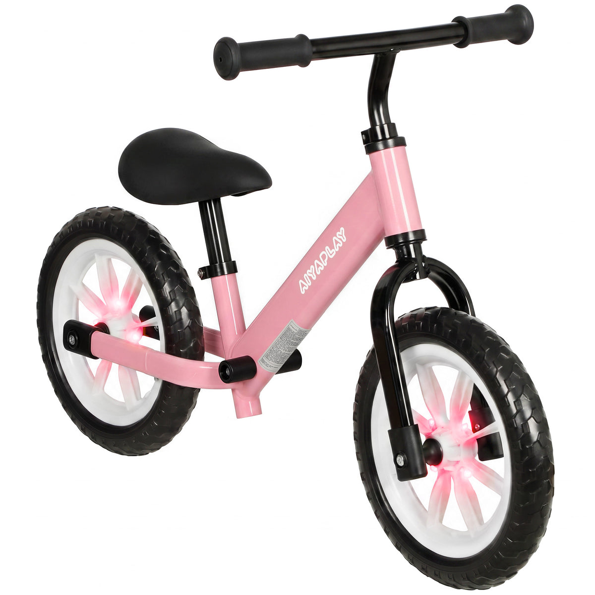 AIYAPLAY Kids Balance Bike | Black or Pink | 84x40x57cm | Ø28.5cm Light-Up EVA Wheels | Seat 31-43cm | Handlebar 56-59cm | 50kg Max | Steel Frame | Age 24-60 Months