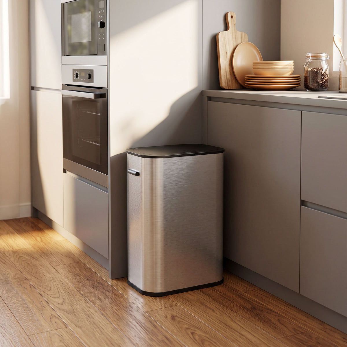 55L Touchless Sensor Bin | Automatic Motion-Activated Kitchen Waste Bin | Soft-Close Lid | Stainless Steel | Silver