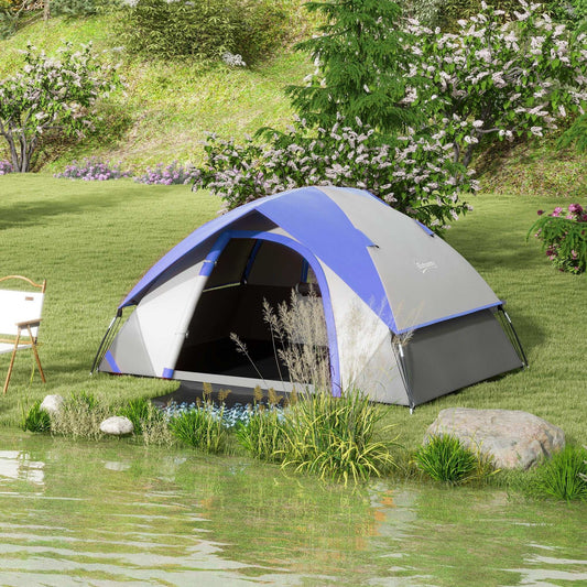 Outsunny Two Man Single Room Dome Tent, with Accessories - Dark Blue/Grey