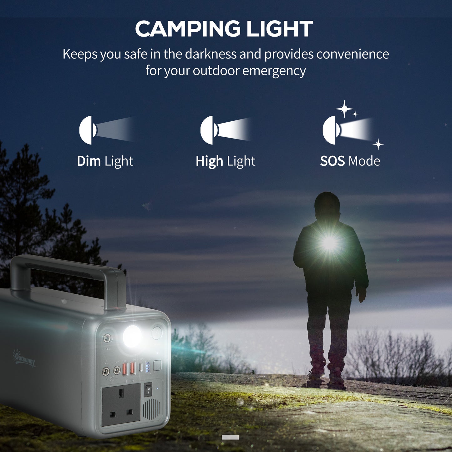 Outsunny Portable Power Station, 230.4Wh LiFePO4 Battery, Three Charging Modes Pure Sine-Wave Battery Backup with AC Outlets, AC/DC/USB/PD/Car Ports