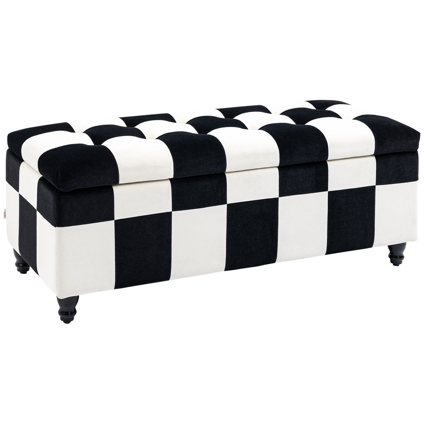 Velvet Storage Ottoman, Button-tufted Footstool Box, Toy Chest with Lid for Living Room, Bedroom, White and Black 114 x 47 x 47cm