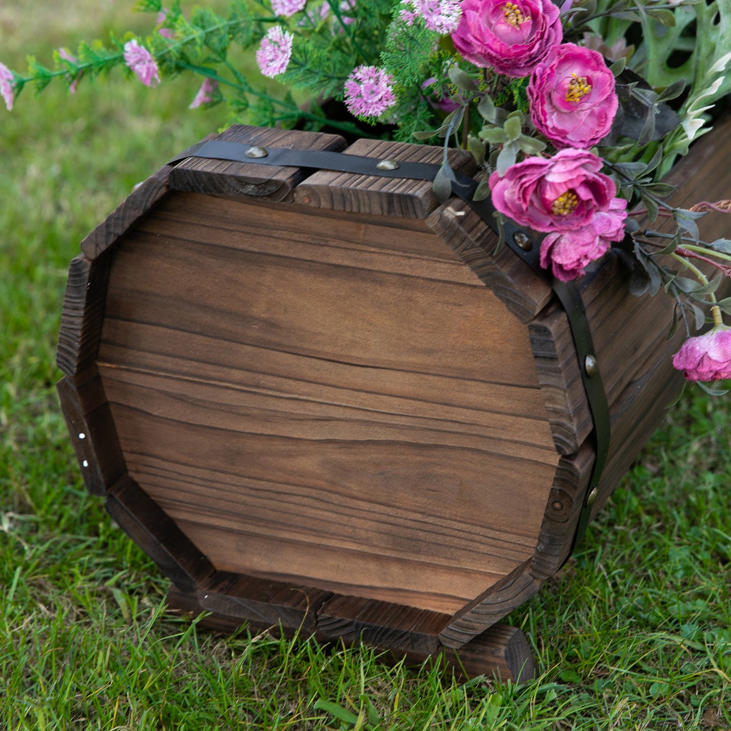 Outsunny Set Up for 2 Wooden Planter Box Flower Plant Pot Outdoor & Indoor Flower Beds Plant Box with Solid Wood Carbonized Colour