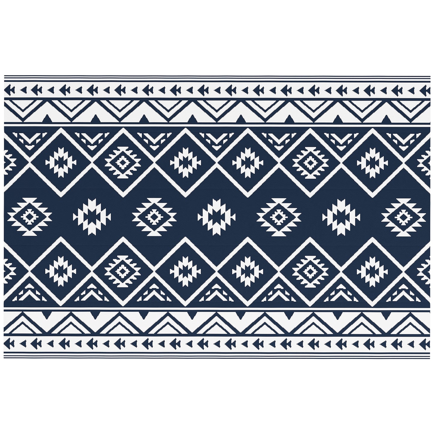 Outsunny Plastic Straw Reversible RV Outdoor Rug with Carry Bag, 182 x 274cm, Dark Blue and White