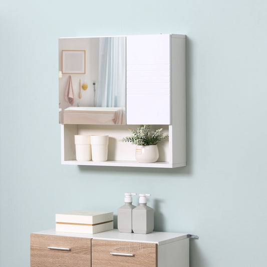 Kleankin Bathroom Mirror Cabinet, Wall Mount Storage Cabinet with Double Door, Adjustable Shelf, 54cm x 15cm x 55cm, White