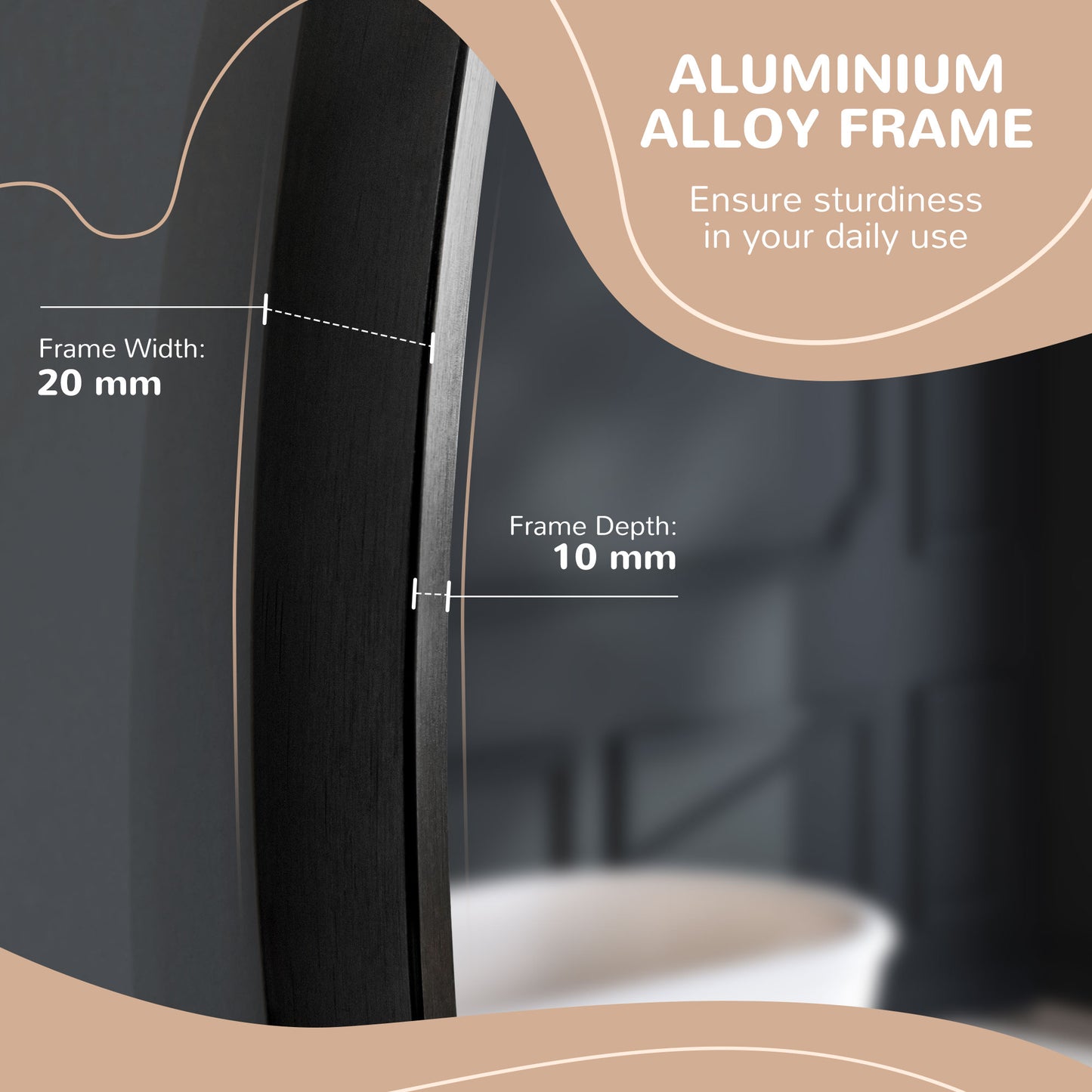 Kleankin Round Bathroom Mirror, Modern Wall-mounted Makeup Mirror with Aluminium Frame for Washroom Living Room, Black, 40x40 cm