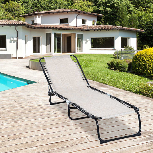 Outsunny Folding Chaise Lounge Chair Reclining Garden Sun Lounger with 4-Position Adjustable Backrest for Patio, Deck, and Poolside, Cream White