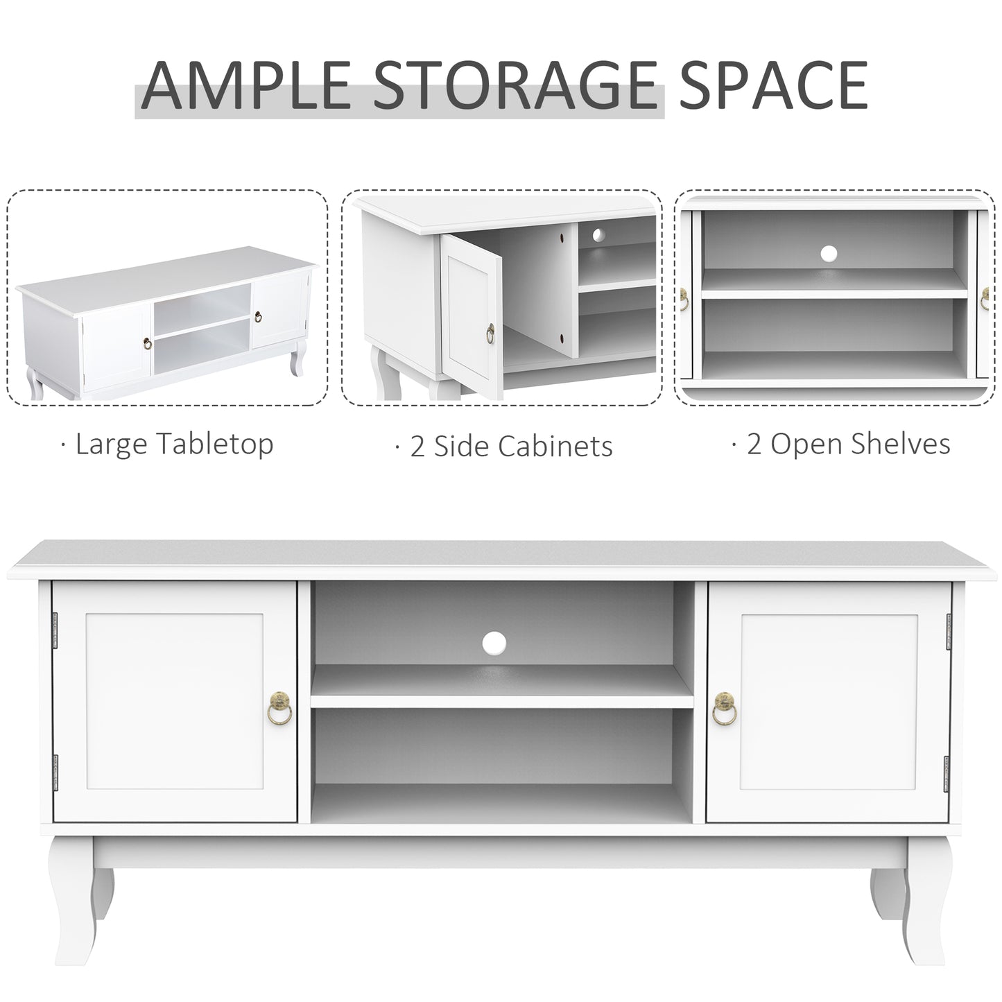 TV Stand Unit Corner Table Cabinet Centre, MDF-Ivory White