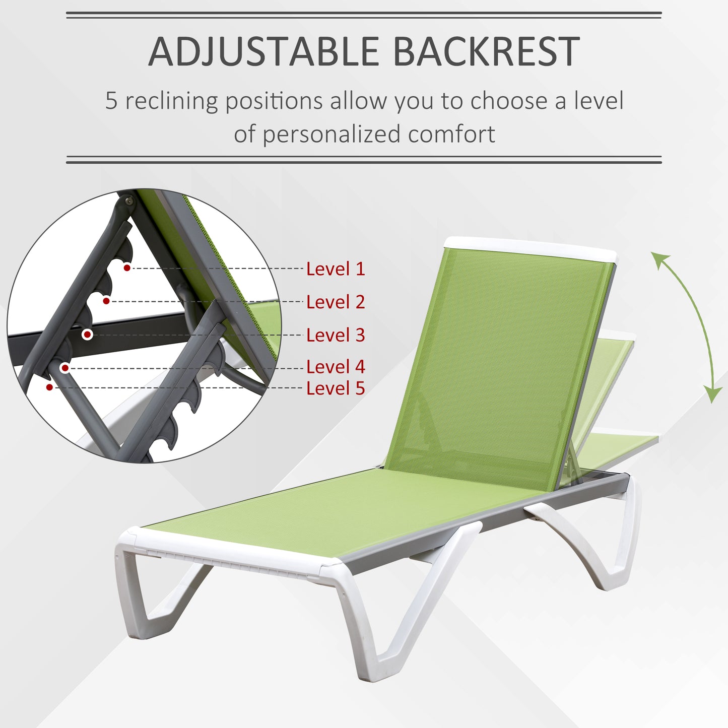 Outsunny Portable Outdoor Chaise Lounge Sun Lounger with Adjustable Back, Breathable Texteline, Green