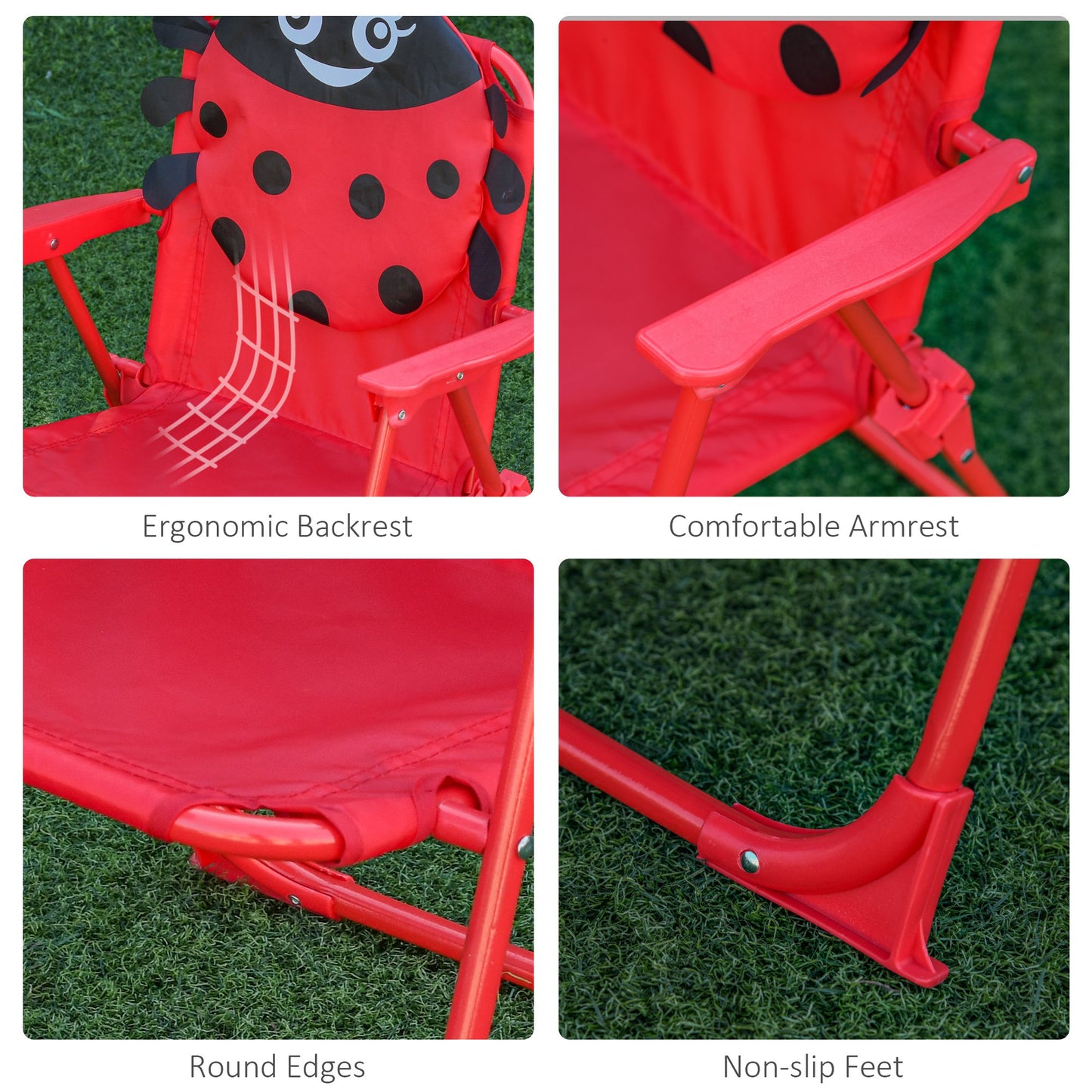 Outsunny Kids Folding Picnic Table and Chairs Set Ladybug Pattern Outdoor w/ Parasol