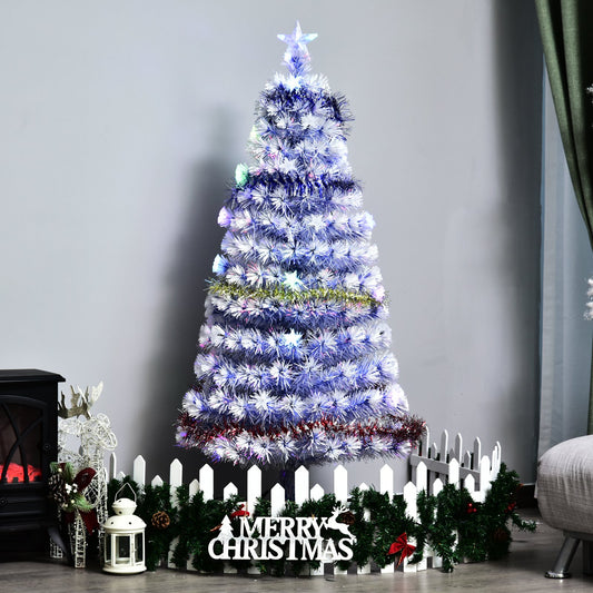 Artificial Fibre Optic Christmas Tree With 26 LED Lights Pre-Lit White Blue 6FT