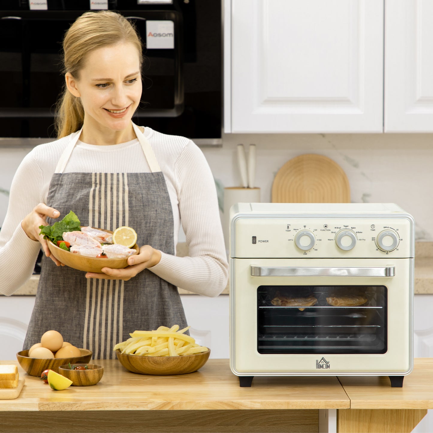 Retro Style 7-in-1 Toaster Oven, 20L 4-Slice Convection Oven with Warm, Broil, Toast, Bake, Air Fryer, 60min Timer and Adjustable Thermostat