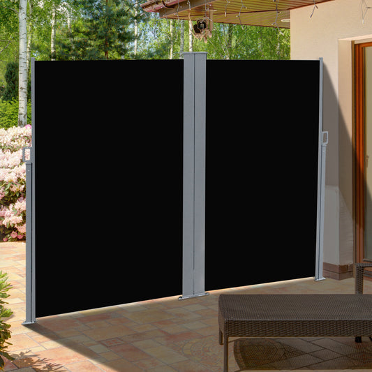 Outsunny 6 x 2m Retractable Sun Side Awning Screen Fence Patio Garden Wall Balcony Screening Panel Outdoor Blind Privacy Divider – Black