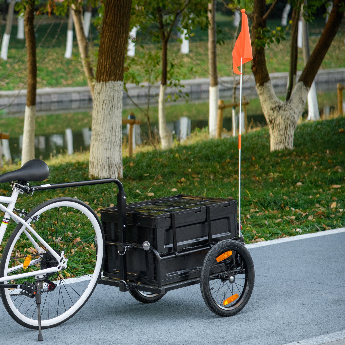Steel Trailer for Bike, Bicycle Cargo Trailer with 65L Storage Box and Foldable Frame, Max Load 40KG, Black