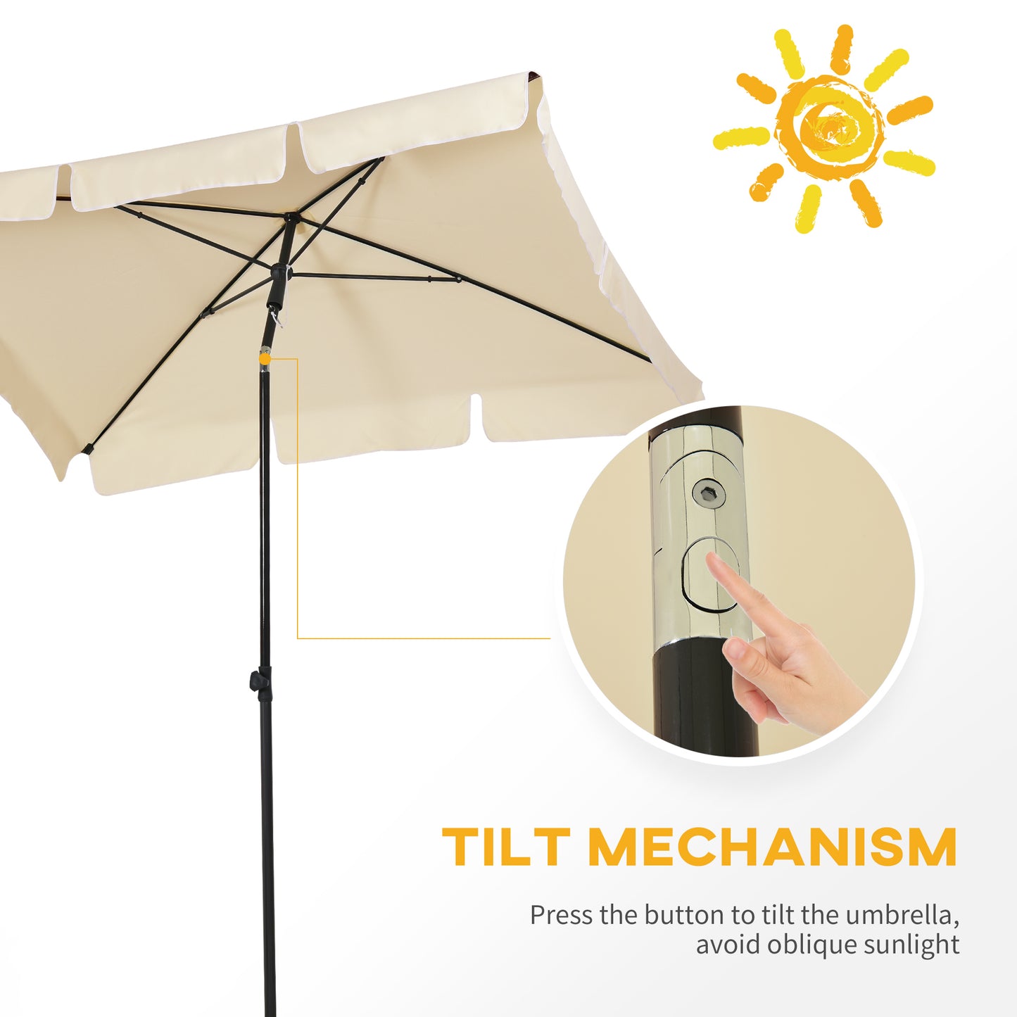 Outsunny Aluminium Sun Umbrella Parasol Patio Garden Rectangular Tilt 2M x 1.25M Beige / Green
