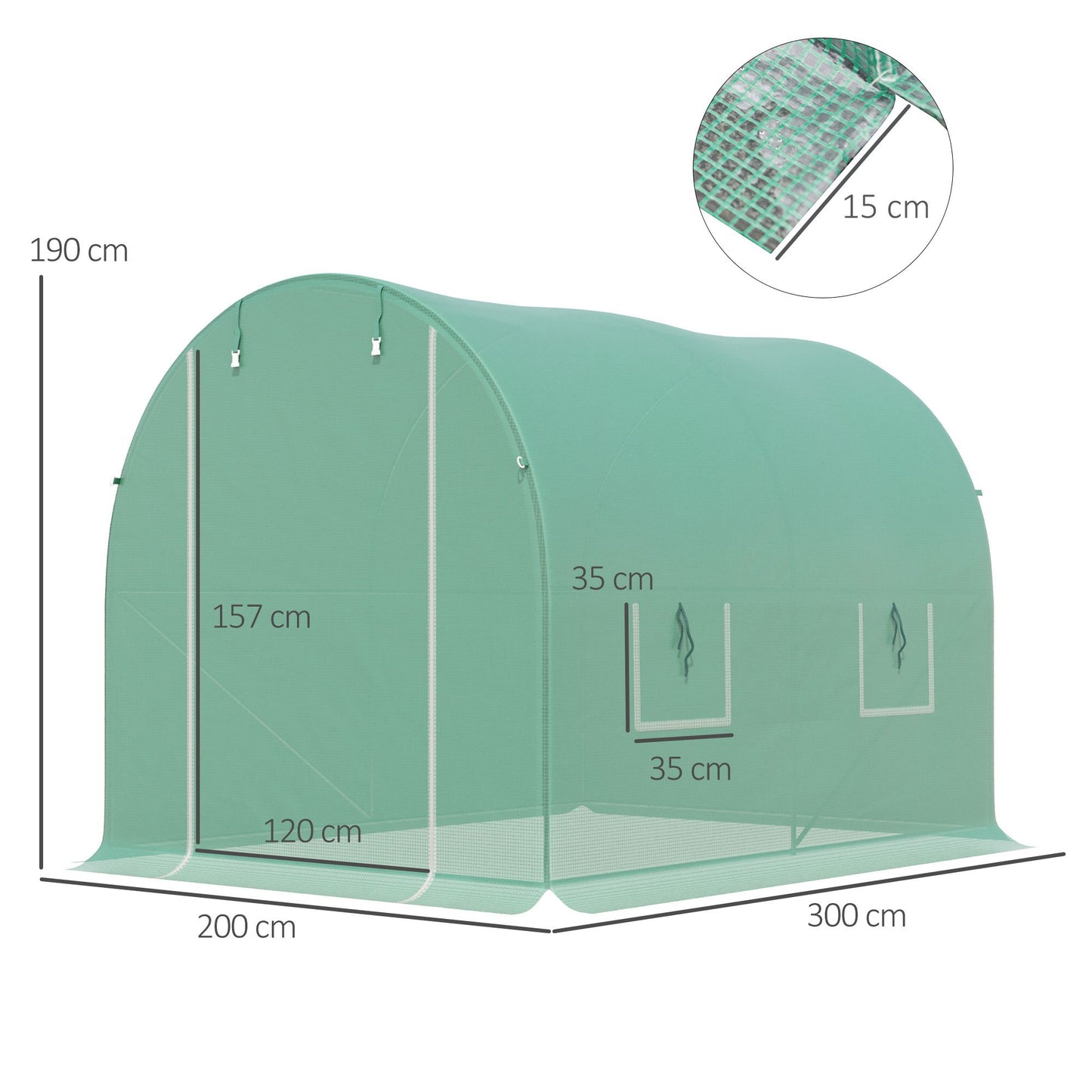 Outsunny Walk-in Greenhouse, 3 x 2 M-Green