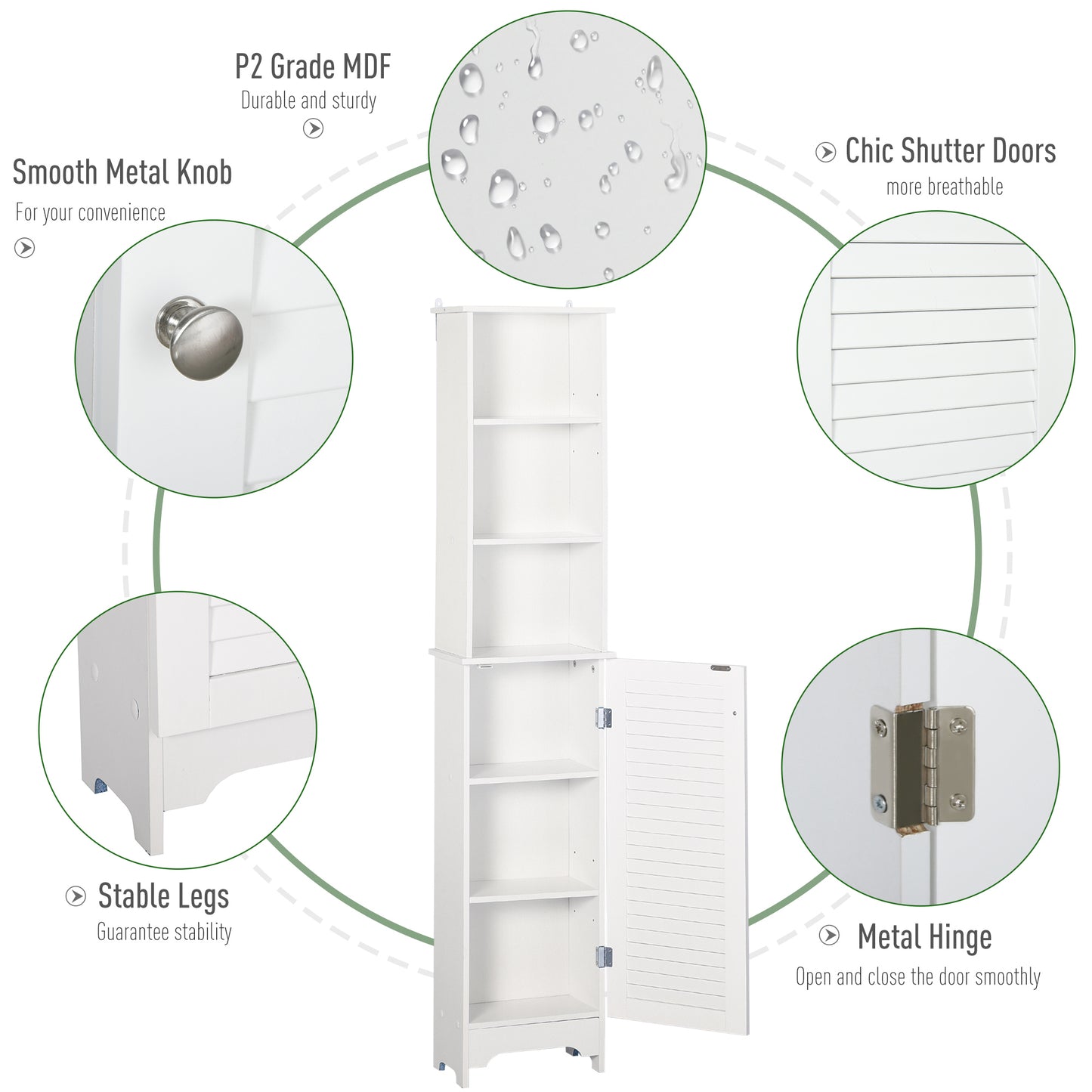 Freestanding Tallboy Bathroom Storage Cabinet w/ 6 Shelves Cupboard Tower Organisation Home Bathroom Furniture White