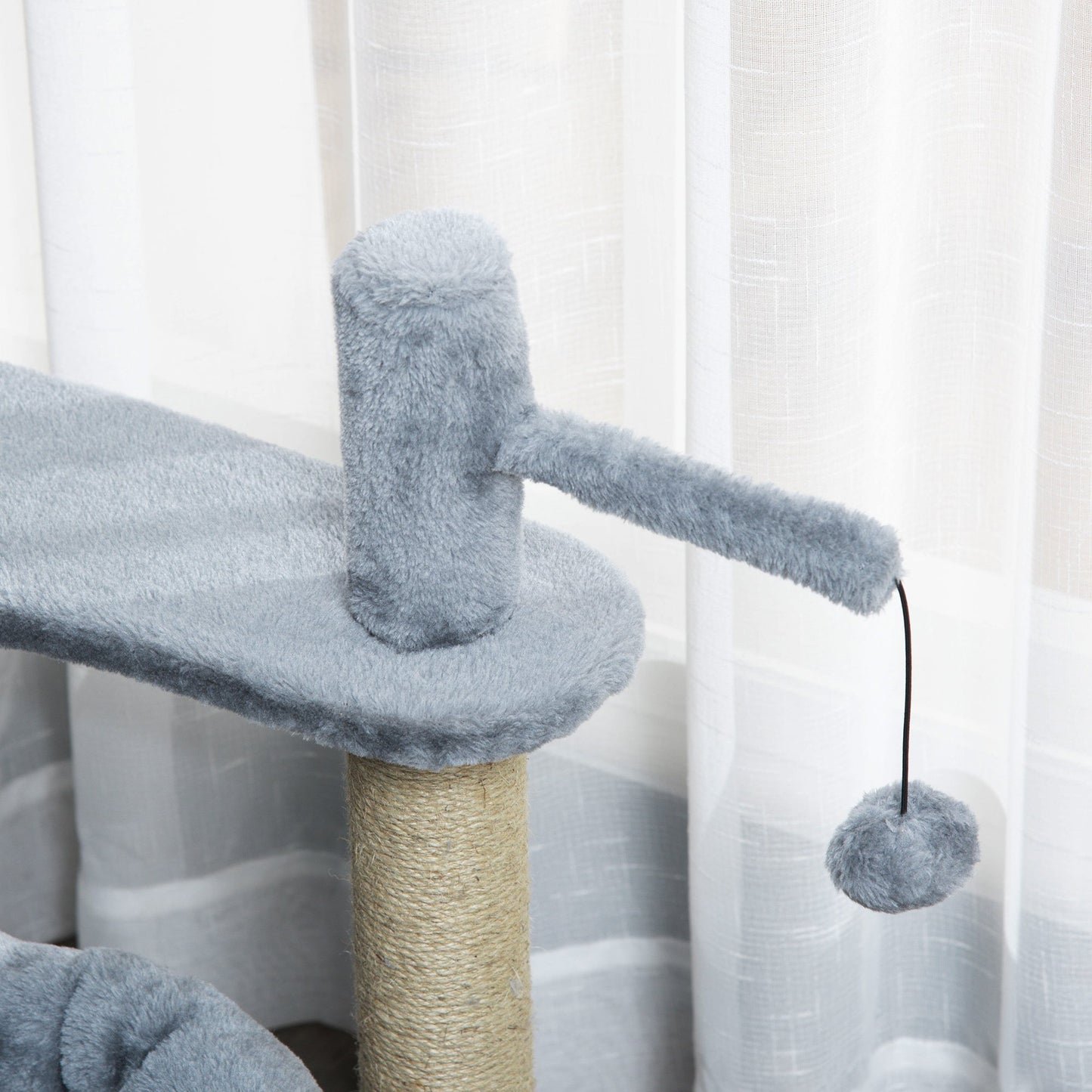 PawHut Cat Tree Tower Kitten Activity Center Scratching Post with Condo Bed Scratcher Perch Ball Toy Grey