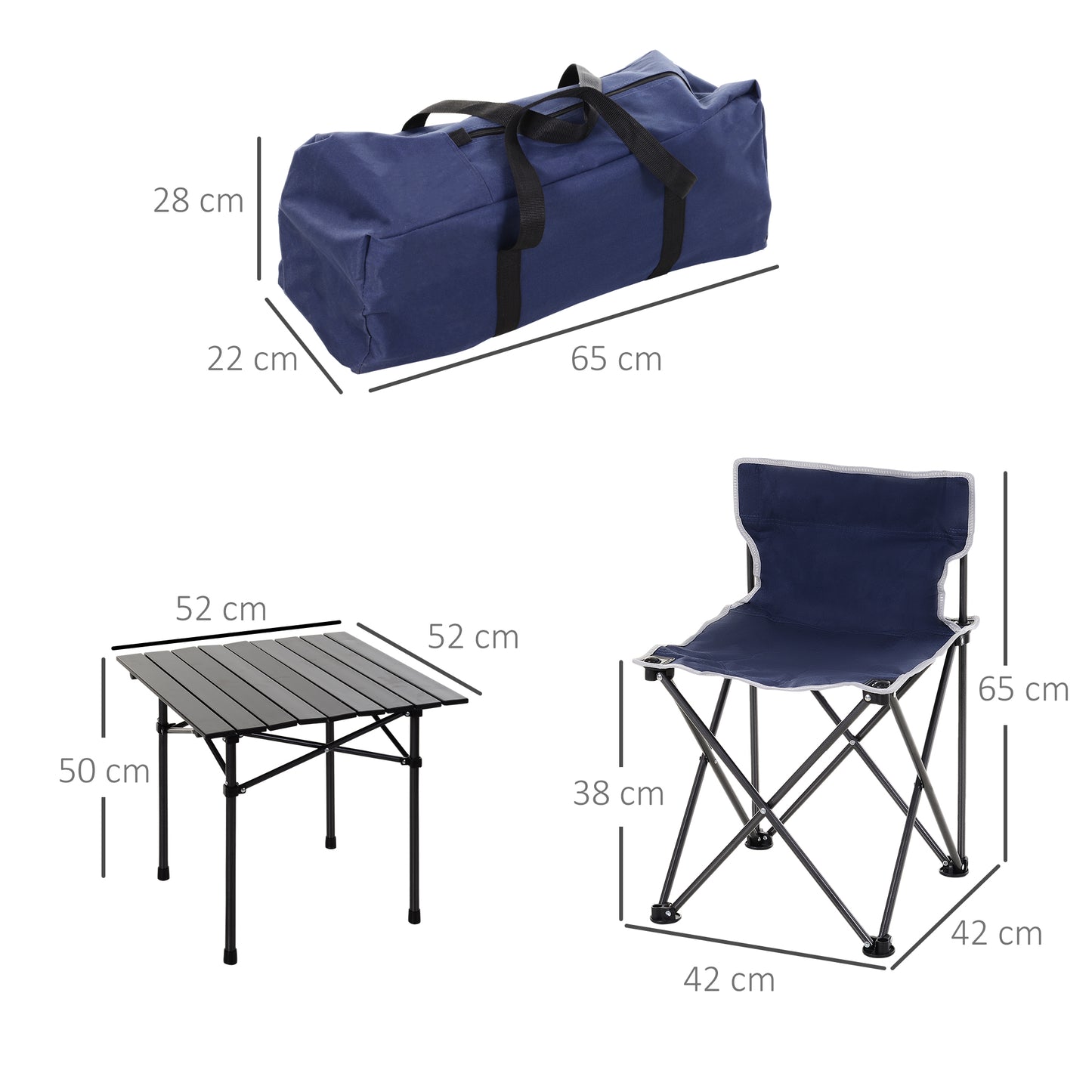 Outsunny 5 Piece Camping Table & Chairs Set with Carrying Bag Foldable Portable Lightweight Compact Aluminium Roll-up Top for picnic
