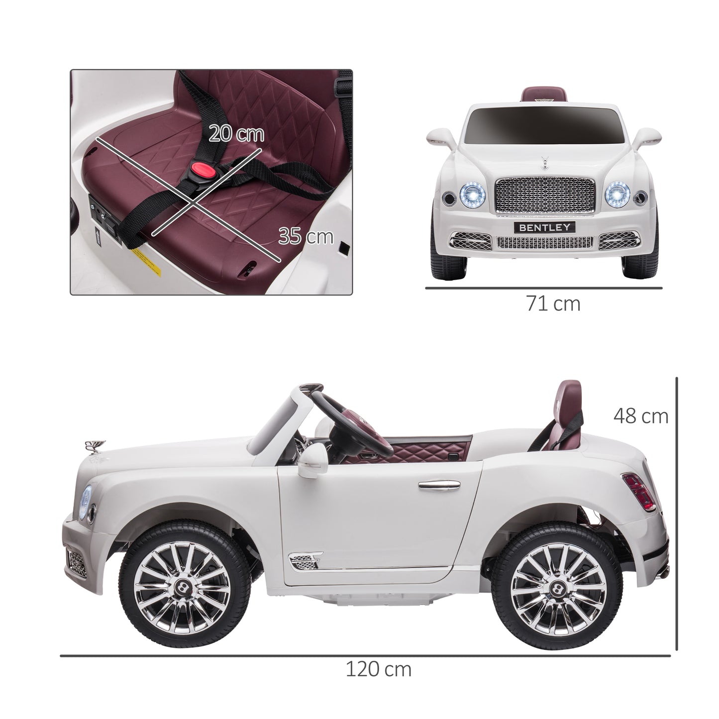 Kids Electric Ride On Bentley Car with Parent Remote, 12V Battery Powered Toy Car with Music Horn Lights MP3 Suspension Wheels for 37-72 Months, White