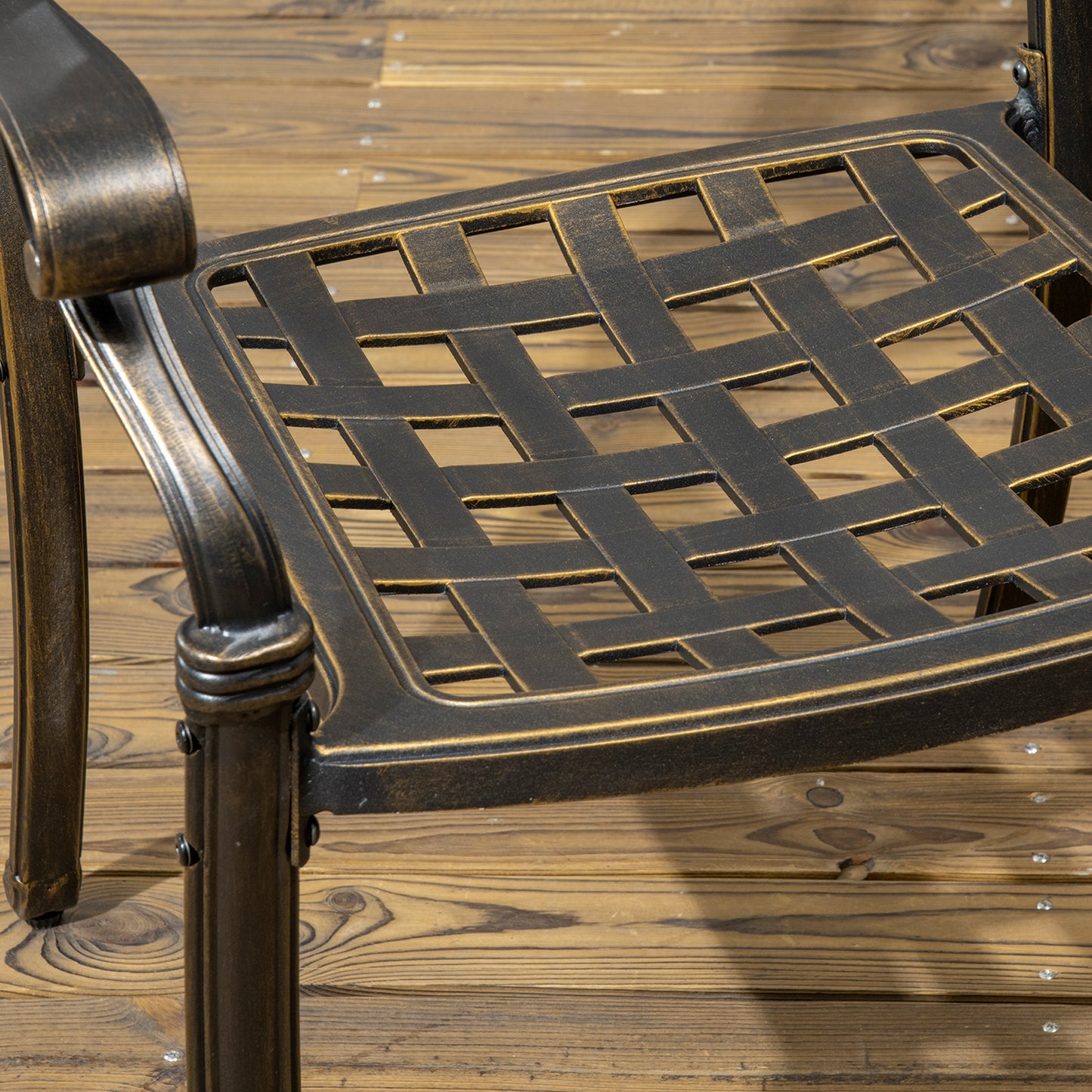 Outsunny 6-Seater Patio Dining Set with Umbrella Hole, Cast Aluminum Patio Furniture Set with Six Cushioned Chairs and Rectangle Dining Table, Bronze