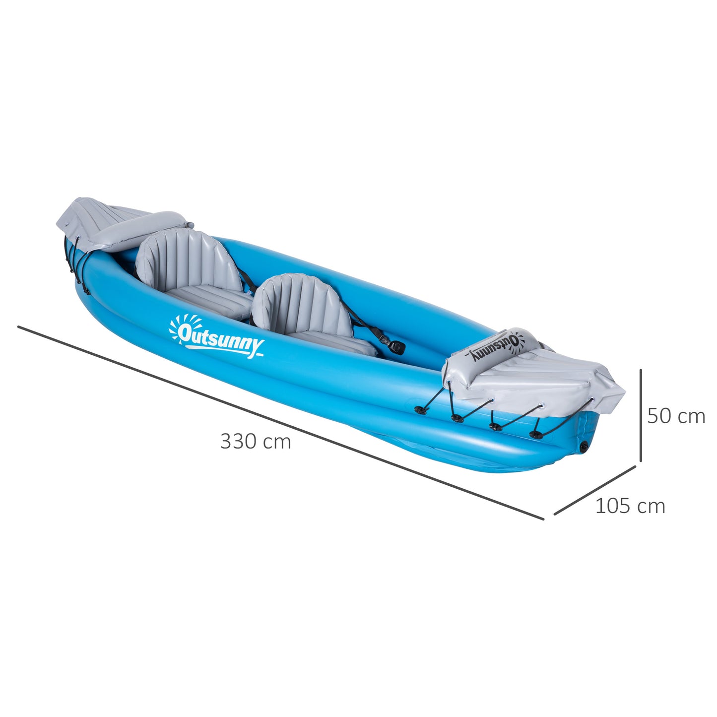 Outsunny Inflatable Kayak 2-Person Inflatable Boat Canoe Set w/ Air Pump, Aluminium Oars, Blue, 330x105x50cm