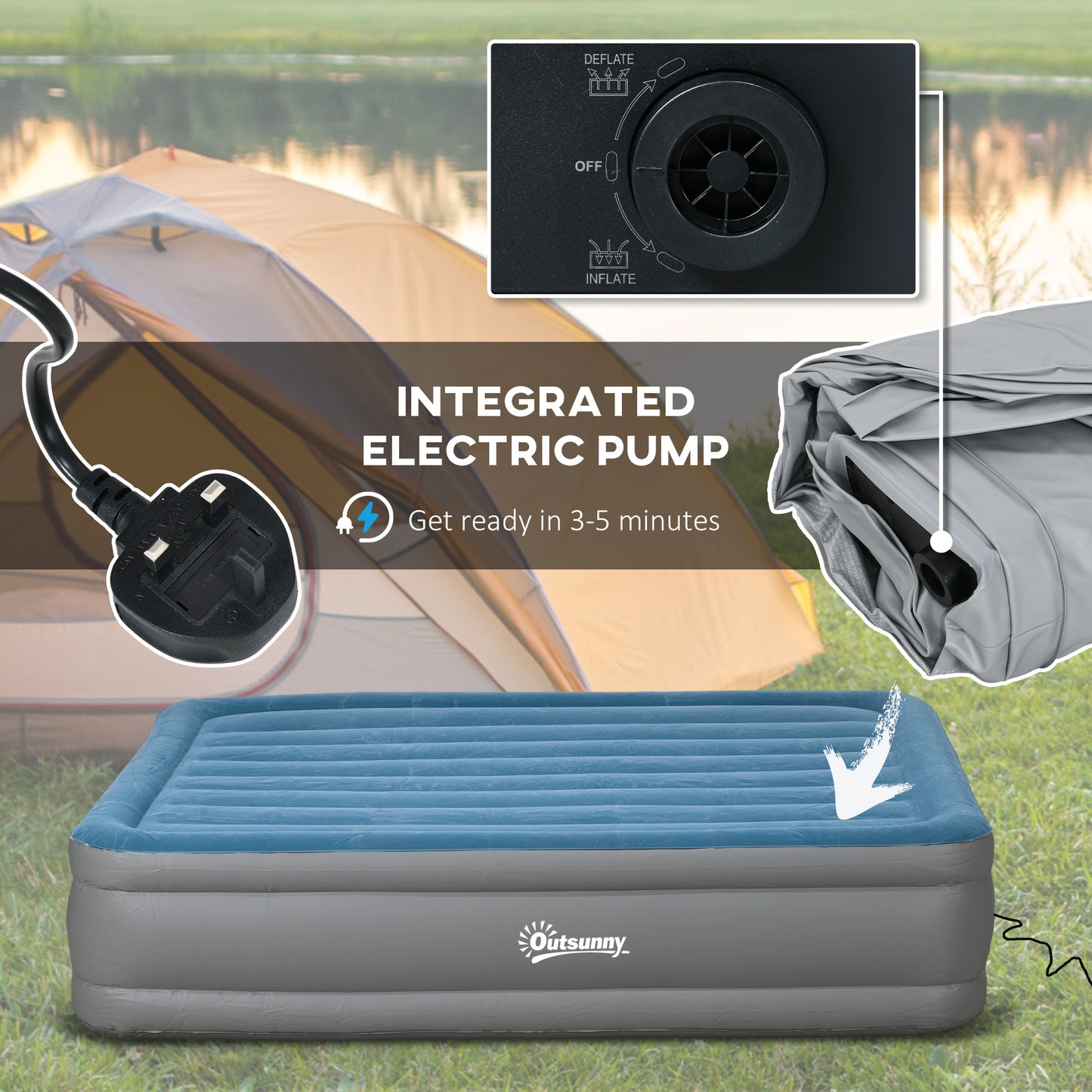 Outsunny Queen-Size Inflatable Mattress, with Built-In Electric Pump and Bag