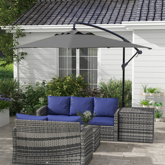 Outsunny 3x2m Cantilever Cross Base Banana Parasol With Crank Handle And 6 Ribs, Rectangular Hanging Patio Umbrella For Outdoors - Grey
