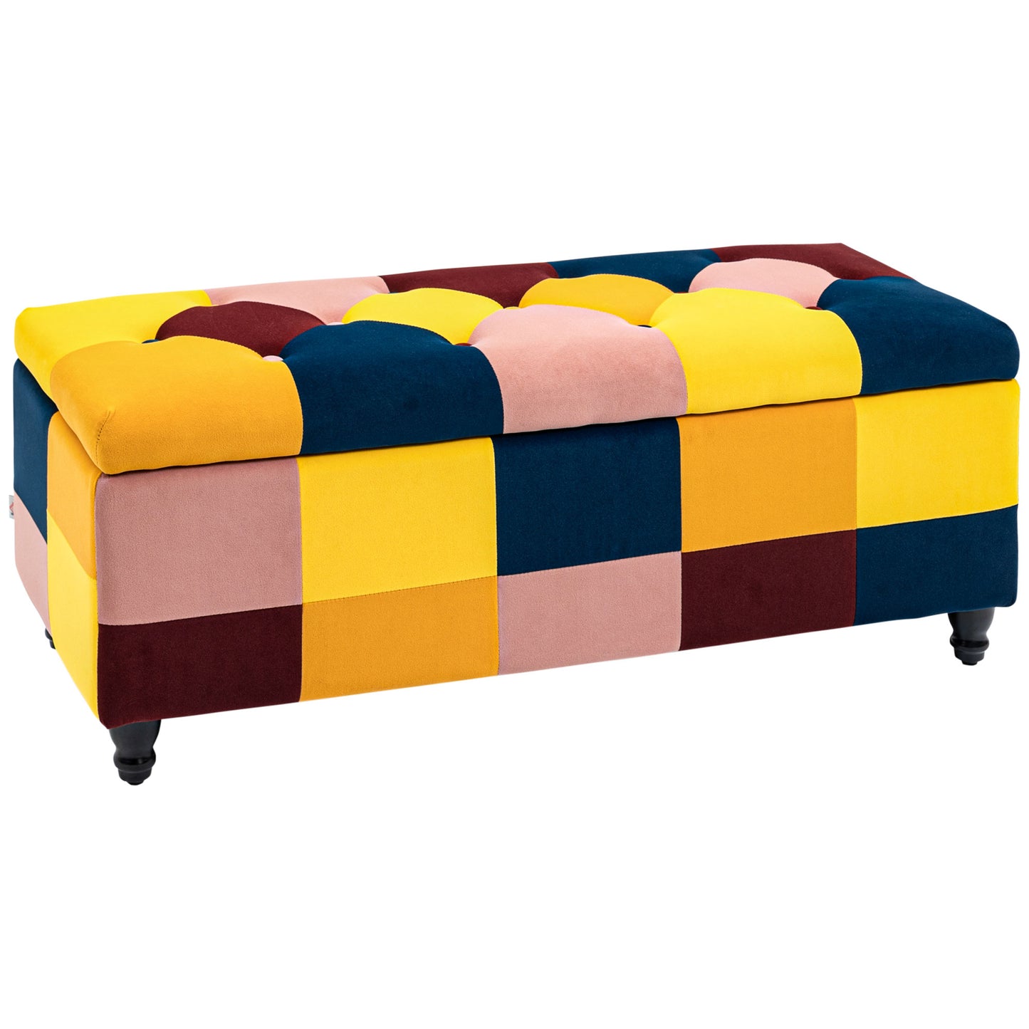 Velvet Storage Ottoman, Button-tufted Footstool Box, Toy Chest with Lid for Living Room, Bedroom, Multicoloured 114 x 47 x 47cm