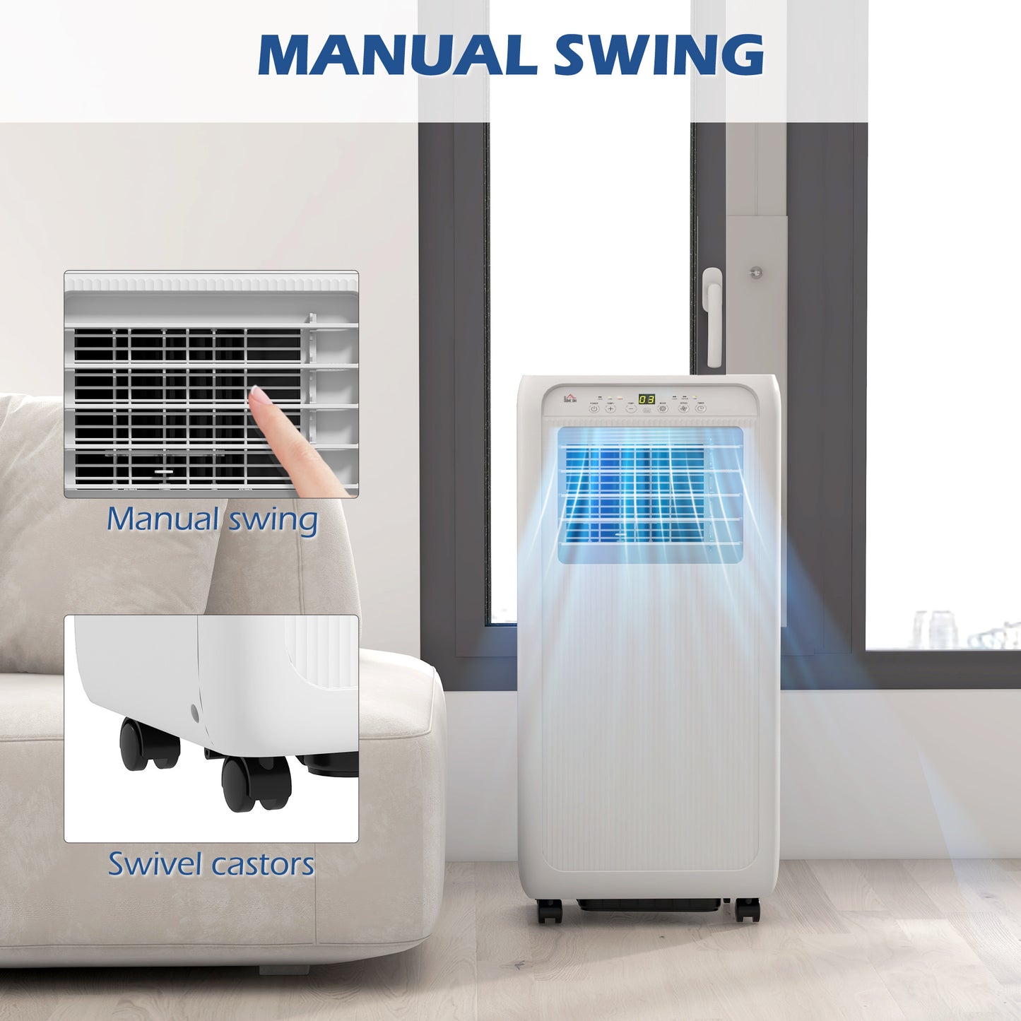 7,000 BTU Mobile Air Conditioner for Room up to 15m², with Dehumidifier, 24H Timer, Wheels, Window Mount Kit
