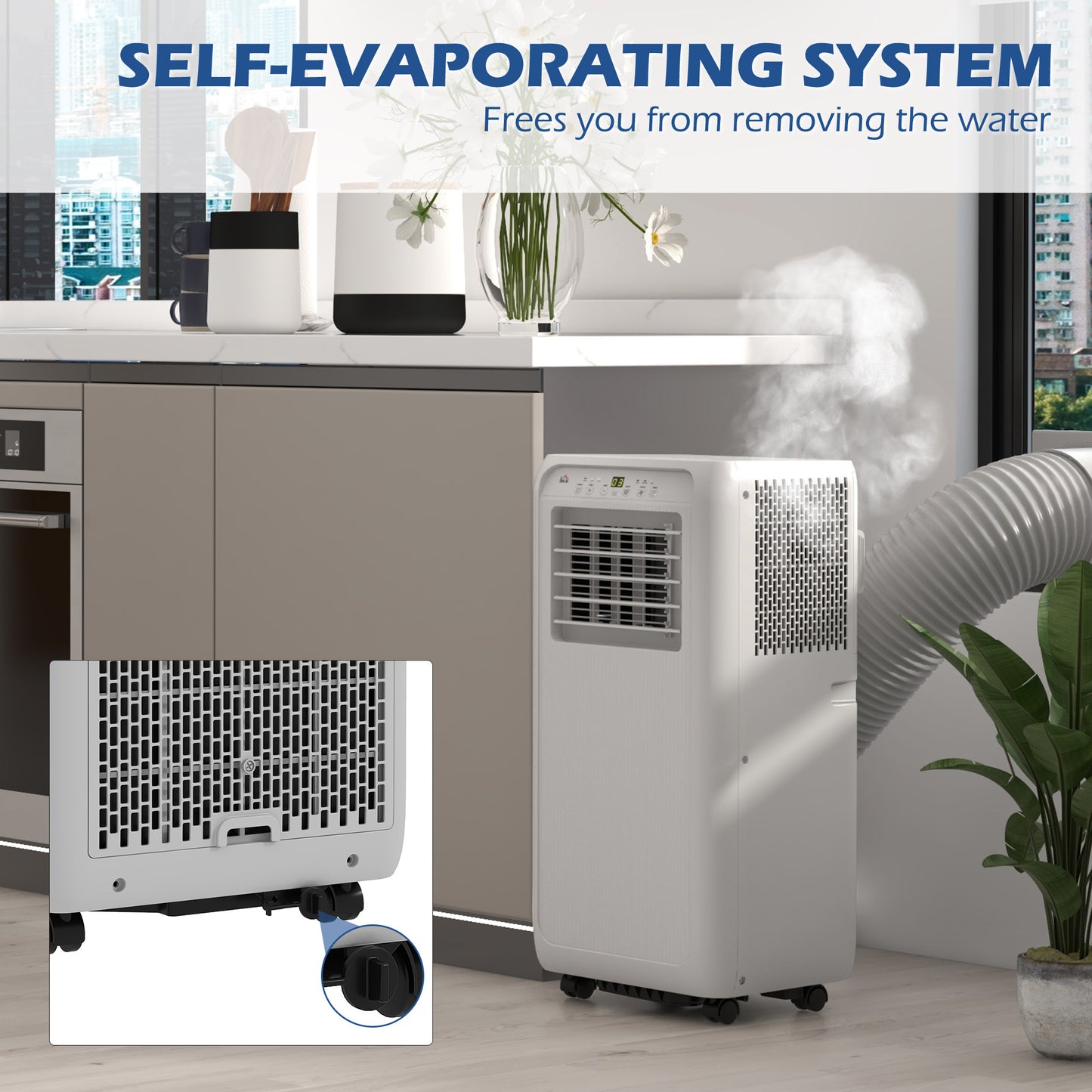 7,000 BTU Mobile Air Conditioner for Room up to 15m², with Dehumidifier, 24H Timer, Wheels, Window Mount Kit