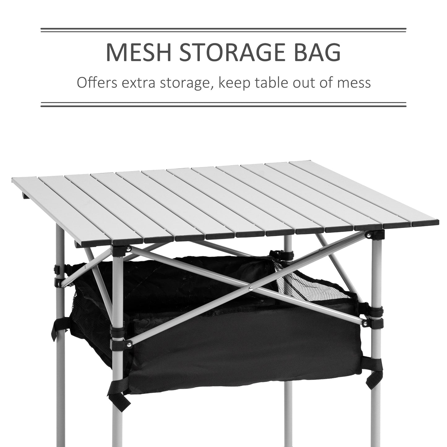 Outsunny Portable Camping Table W/ Mesh Bag Camping Outdoor Dining Foldable W/ Steel Frame Picnic Lightweight Hiking Furniture Desk, Silver Black