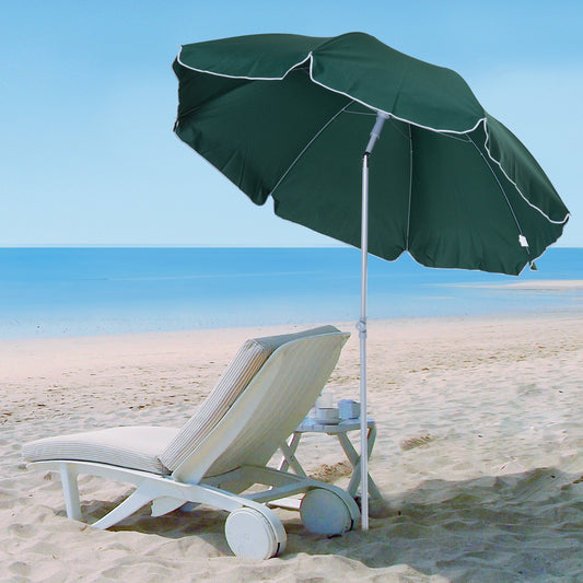 Outsunny Beach Umbrella Parasol 2.2m, Steel Dark Green