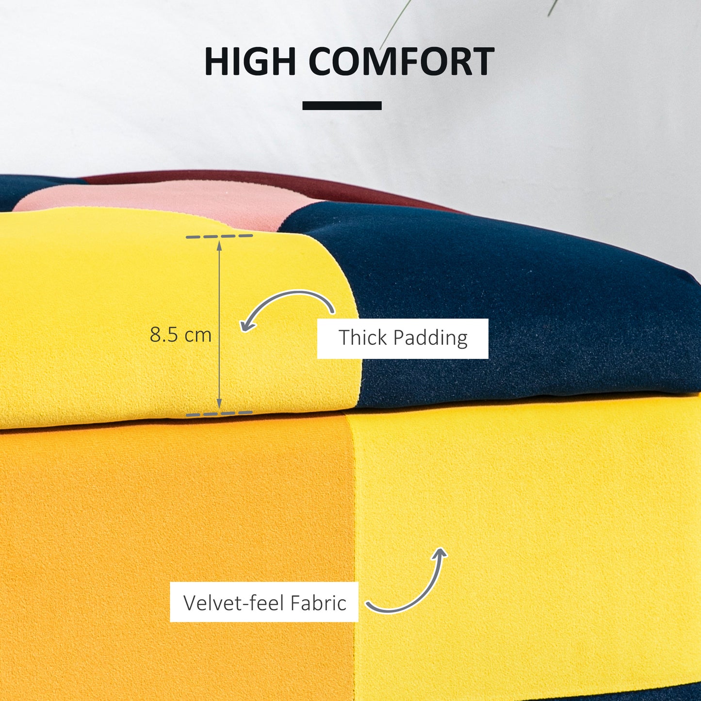 Velvet Storage Ottoman, Button-tufted Footstool Box, Toy Chest with Lid for Living Room, Bedroom, Multicoloured 114 x 47 x 47cm
