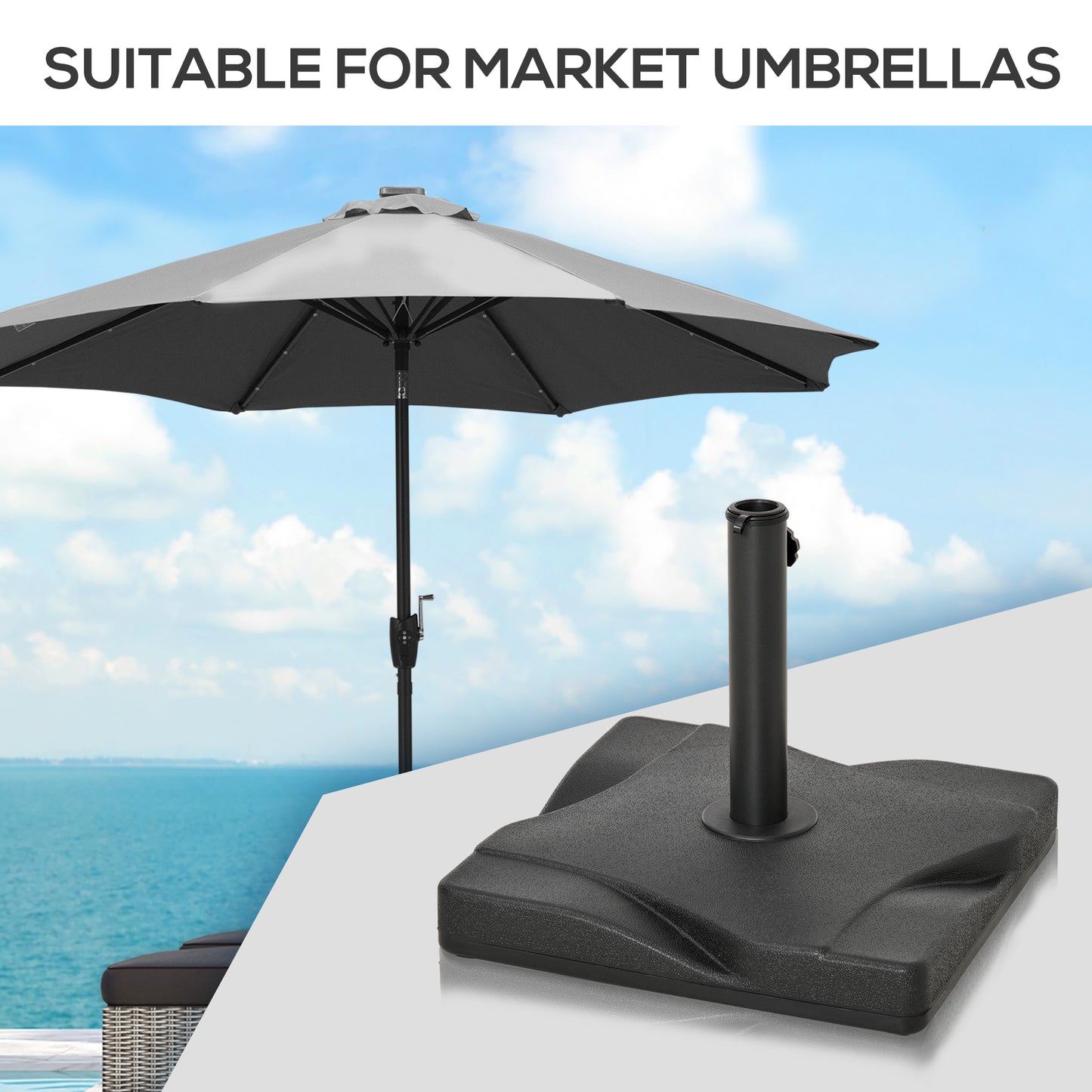 Outsunny Square Cement Parasol Base Umbrella Weight Stand Black
