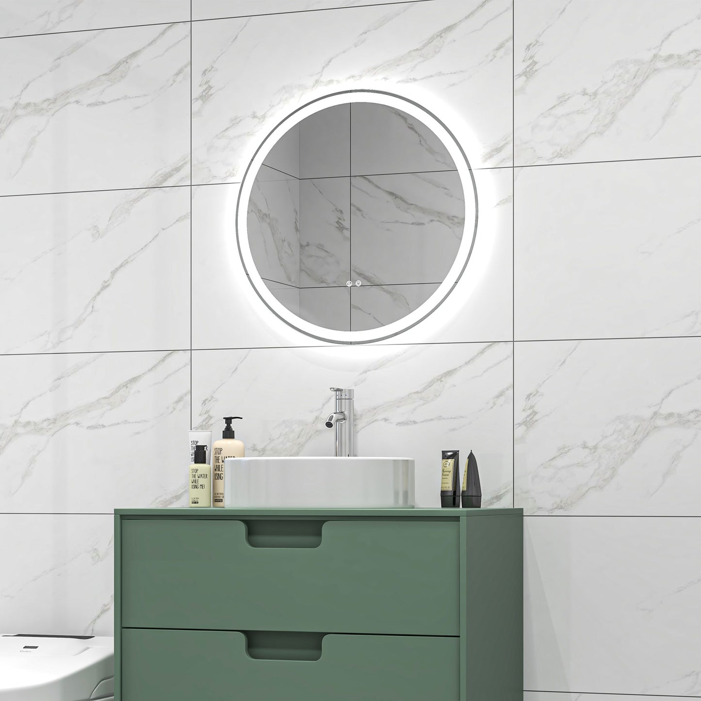 Kleankin Round Bathroom Mirror with LED Lights, 3 Temperature Colours, Defogging Film, Aluminium Frame, Hardwired, 60 x 60 cm