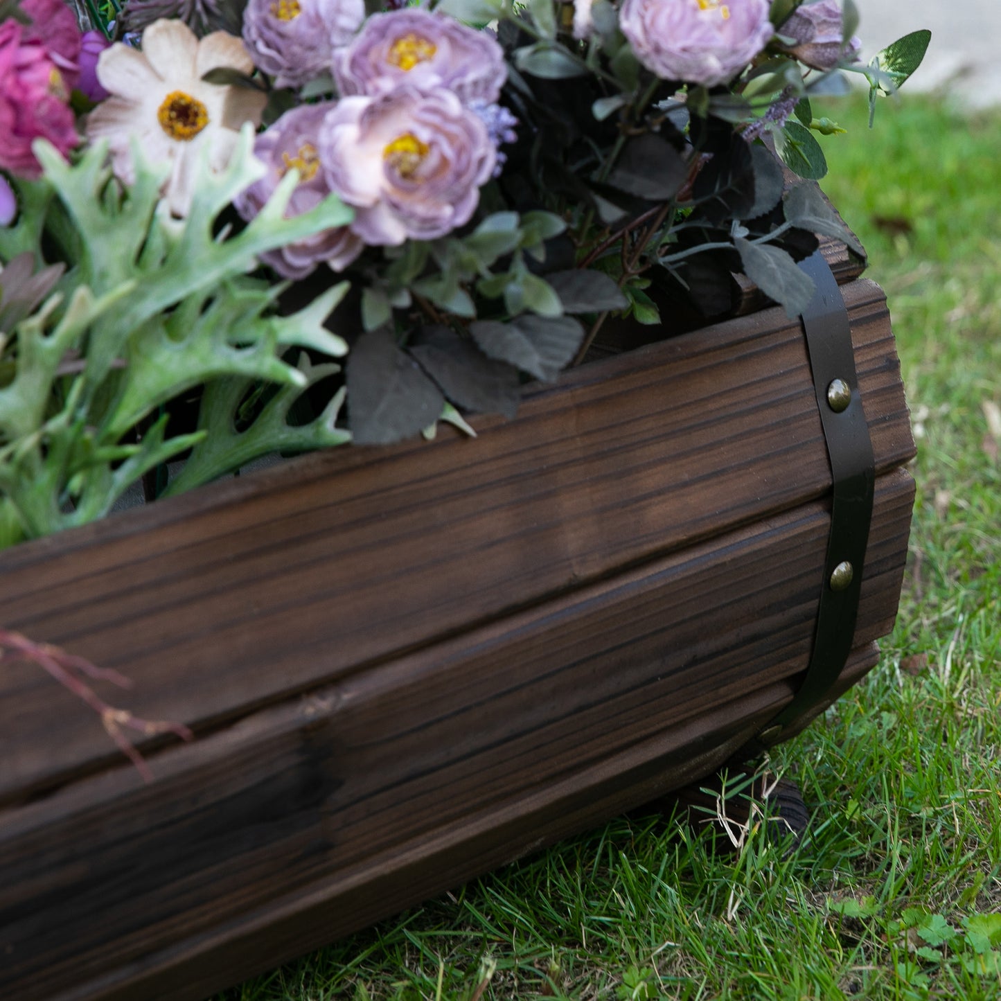 Outsunny Set Up for 2 Wooden Planter Box Flower Plant Pot Outdoor & Indoor Flower Beds Plant Box with Solid Wood Carbonized Colour