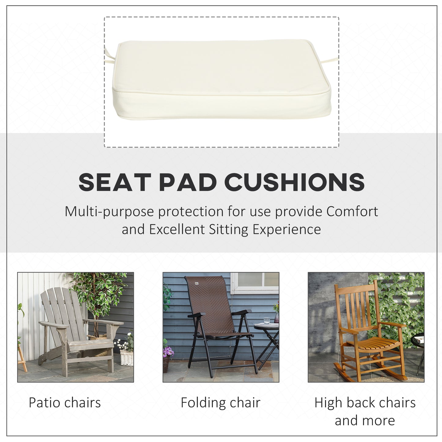 Outsunny Set of 6 Piece Garden Chair Cushions, 42Lx42Wx5T cm - Cream White