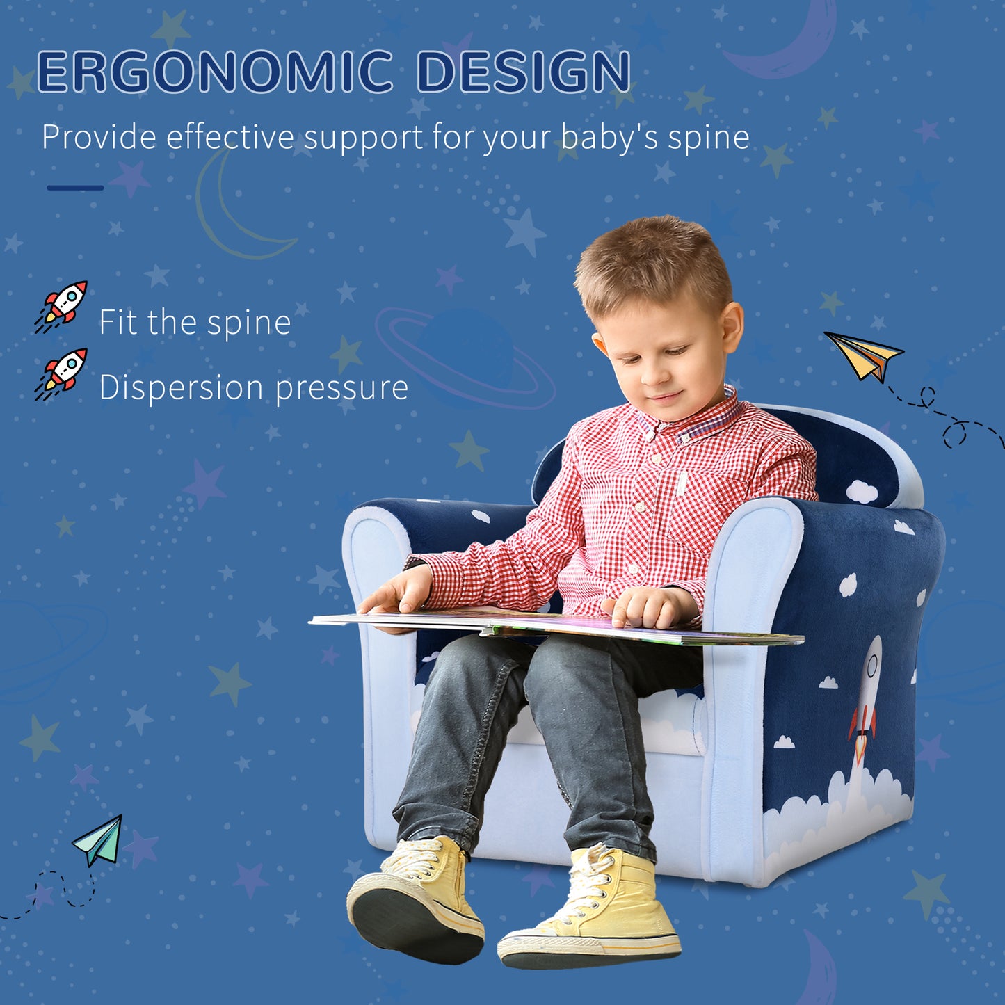 Children's Chair Armchair Single Sofa, 50 x 39 x 44cm, for 18M+, Blue