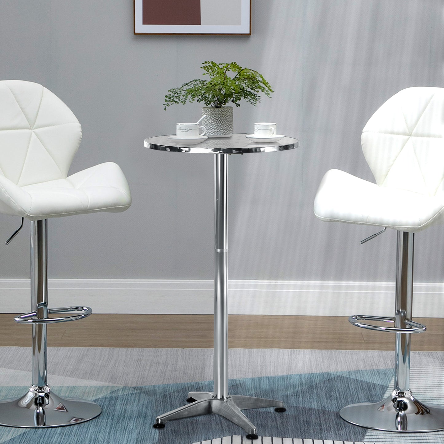Aluminium Bistro Bar Table Round Tabletop Dining Wine Pub Stainless Steel 2 Height Settings 70cm/110cm